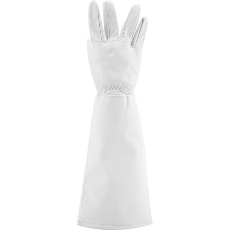 Gants de jardinage en cuir pour taille de rosiers, résistants à l'abrasion et aux perforations, gants de travail longs longueur poignet, blanc, taille M. (1/5)
