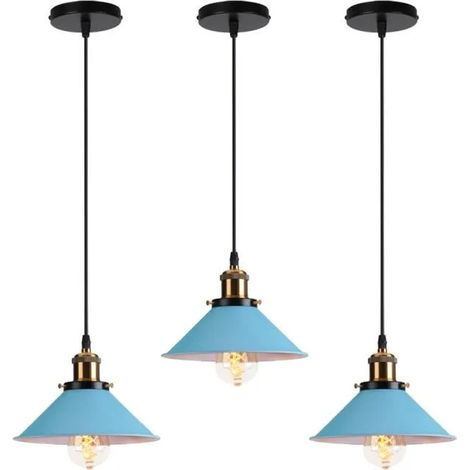 U-Do 3Pcs Suspension Luminaire illuminé Vintage Lustre Cage en Métal Bleu 22cm Lampe Exquise pour Salon Couloir Entrée (1/4)