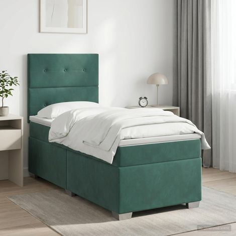vidaXL Lit boxspring avec matelas Vert foncé 90 x 190 cm Velours (1/5)