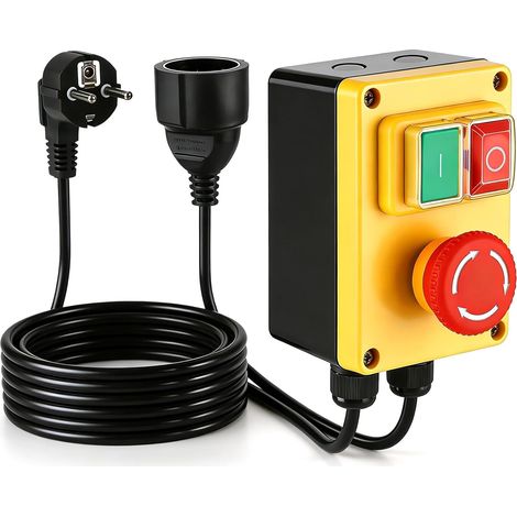 Interrupteur de machine 250 V, interrupteur marche/arrêt monophasé, interrupteur de sécurité 16 A avec prise de courant, interrupteur d'arrêt d'urgence pour éteindre rapidement la table de fraisage et (1/5)