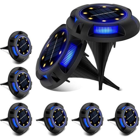 Spots solaires encastrables - Lot de 8 - 8 LED par spot - Indice de protection IP67 - Résistants aux intempéries (1/4)