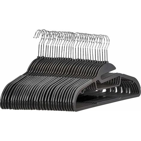 Confezione da 10 grucce in plastica antiscivolo resistenti con gomma e barra orizzontale, nere (1/5)
