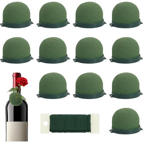 Set di 12 portafiori rotondi in spugna floreale verde con filo verde, blocchi di spugna per decorare bottiglie di vino, tavoli, matrimoni e feste. (1/5)
