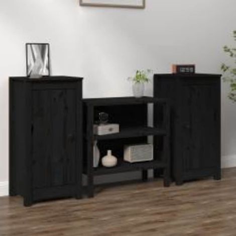 Buffets 2 pcs-Lot de 2 Meuble de rangement noir 39x35x80 cm bois massif de pin 506735 (1/5)