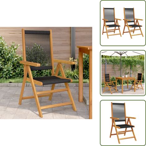 The Living Store Chaises de jardin lot de 2 noir bois d'acacia et polypropylène - Chaise De Jardin - Fauteuil De Jardin - Mobilier De Jardin - Acacia - Chaise Inclinable (1/5)