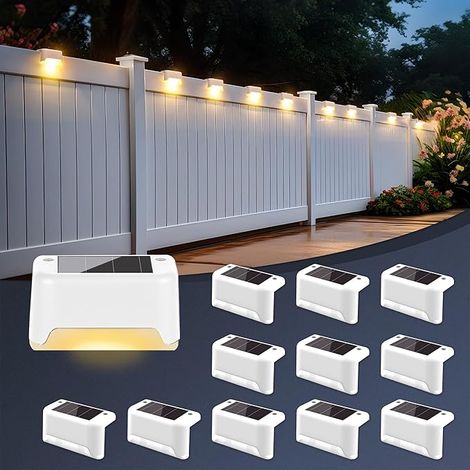 Lámparas al aire libre, impermeables, de 12 piezas, lámparas escalonadas solares, adecuadas para escaleras al aire libre, escalones, vallas, patios, terrazas y senderos (blanco cálido) (1/5)