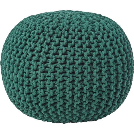 HOMESCAPES Pouf en tricot rond Vert