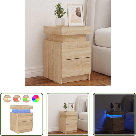LED-Leuchten - Nachttisch mit LED-Leuchten Sonoma-Eiche 35x39x55 cm (1/5)
