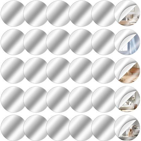 Lot de 30 miroirs ronds autocollants - 5 x 5 cm - Mini miroir mosaïque acrylique - Petit miroir rond flexible - Pour bricolage, mur, table, cuisine, salle de bain (1/5)