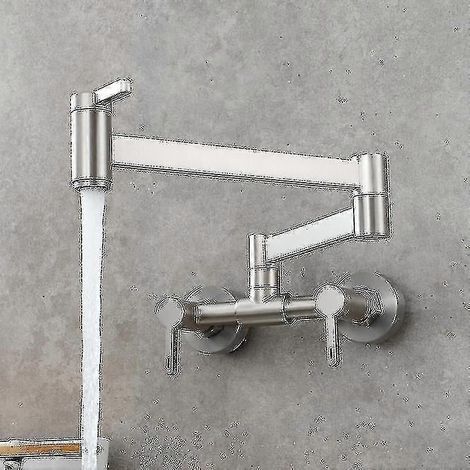 Robinet de lavabo mural pliable avec bras articulé et double poignée en laiton plaqué or (1/5)
