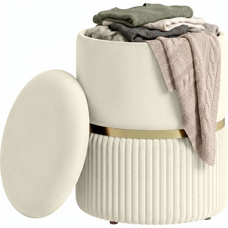 Round Storage Ottoman in Beige Fabric 36 x 36 x 44 cm (1/5)