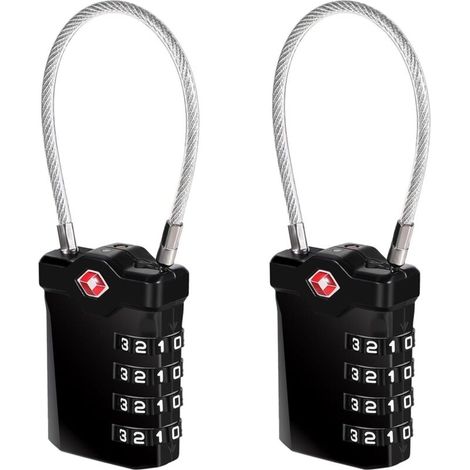 2 Pièces TSA Cadenas Valise, 4 Chiffres Cadenas Code Serrures à Bagages, Cadenas Valise Avion Cadenas Voyage pour Bagage Sac à Dos Casier (Noir)-DOU