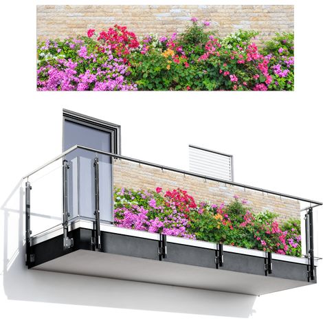 BRISE-VUE POUR BALCON Fleurs - Plantes - Feuilles - Pierres 300x100 cm