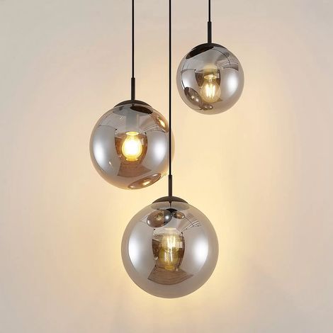 [GEBRAUCHT] B-Ware Lindby Teeja Hängelampe 3 Glaskugeln Rauchgrau Hängeleuchte Lampe Leuchte Spot