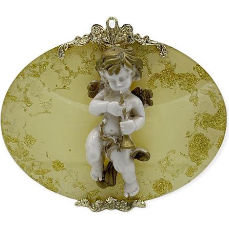 Medaglione decorativo casa da appoggio ovale oro con 1 angelo 17 x 13 cm