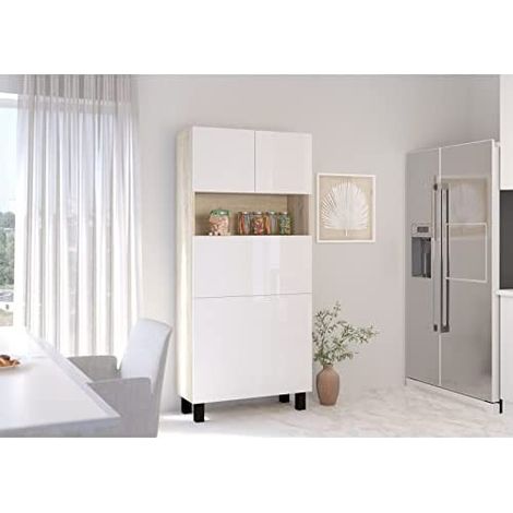 Armoire Placard Convertible en bureau et table Home office 175x80x32cm «Homi-Chêne sonoma clair/blanc brillant»