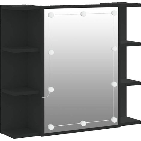Mueble con espejo y LED negro 70x16,5x60 cm vidaXL (1/5)