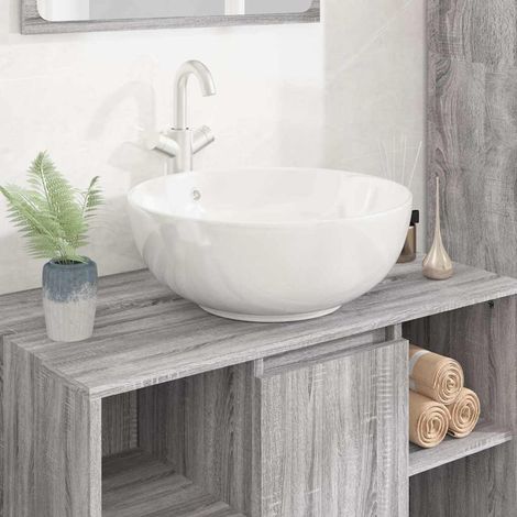 vidaXL Lavabo blanc 44x17 cm céramique rond (1/5)