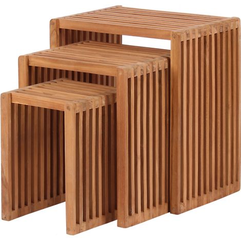 deVries Beistelltisch 3er-Set ""WOODIE"" aus Teakholz Massivholz Tische in 3 Größen
