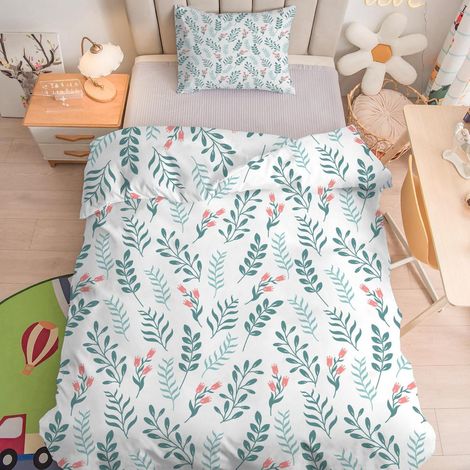 Kinder Bettwäsche Set 100x135 cm mit Pflanzenmuster, Mikrofaser, Reißverschluss