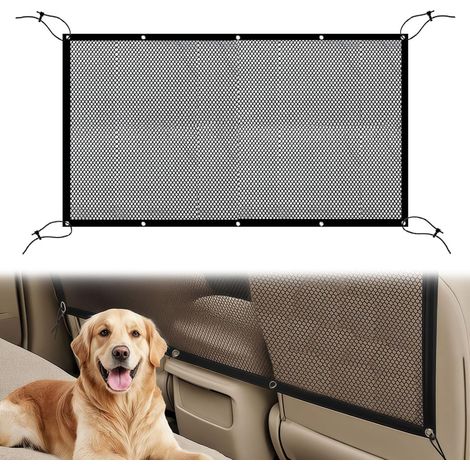 Filet Voiture pour Chien, 116 x 76cm Barrière De Voiture pour Chien, Grille de Séparation Universelle avec Corde De Réglage Et Crochet, Convient pour SUV Et Petite (1/5)