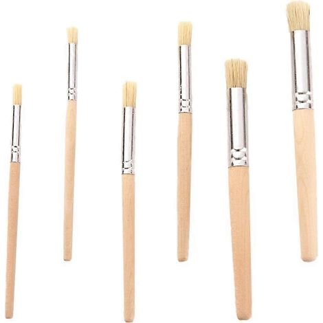 Ensemble de 6 pinceaux à huile à tête ronde, manche en bois, poils durs, pinceau à pointe fine, pinceau de nettoyage professionnel pour les artistes (1/5)