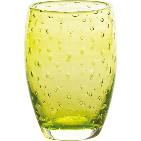 Bolicante Set di 6 Bicchieri Tumbler in Vetro Soffiato a Bocca Colore Verde Mela lavorazione Artigianale con Effetto Bollicante Tradizione Muranese