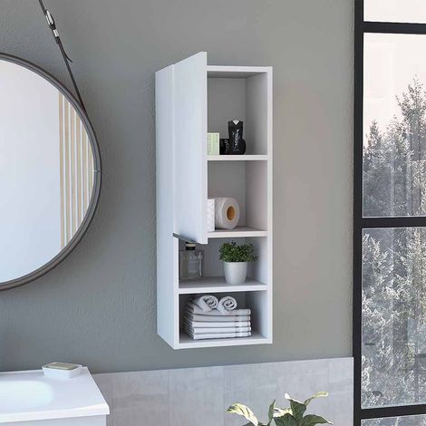Tuhome Concept – Armoire murale de salle de bain Mila – 2 étagères internes – Dimensions 30cm L x 25,5cm P x 81cm H – Blanc – Supporte jusqu'à 5kg