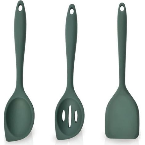 3 Pièces Cuillere en Silicone Cuisine, 28 cm Cuillère à Mélanger en Silicone, Cuillere Cuisine Antiadhésives Résistantes(Vert (1/4)
