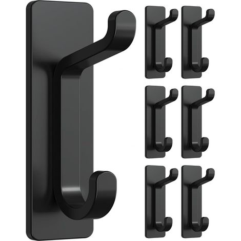 Portasciugamani senza foratura - Ganci adesivi extra resistenti da 6 kg, ganci autoadesivi da parete per cappelli, asciugamani e cappotti, confezione da 6, neri (1/5)