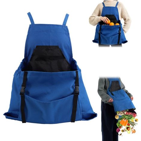Tablier - Tablier de jardinage - Tablier de cueillette - avec sac de récolte - Imperméable - Bretelles réglables - 20 x 50 x 60 cm - Bleu - pour le nettoyage de la cuisine et les travaux de jardinage (1/5)