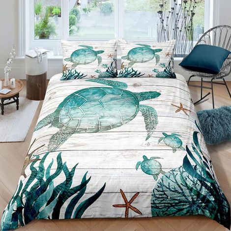 Bettwäsche-Set Meeresschildkröte 200x200 cm 3-teilig Mikrofaser mit 2 Kissenbezügen 80x80 cm