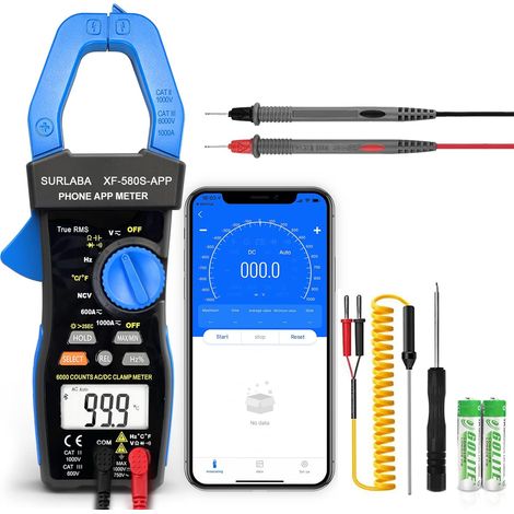 Pince Ampèremétrique, NCV AC DC Clamp Multimètre Numérique TRMS, 6000Count Tension Courant Meter App Support, Voltmètre Ampèremètres avec Continuité Température Résistance Diode Capacité Hz (1/5)