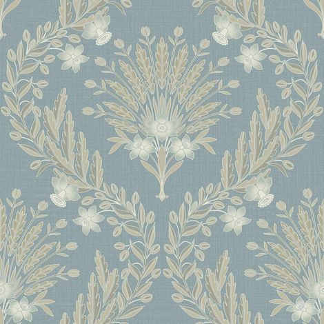 Grandeco Flora Blue Wallpaper Flowers Textured Embossed Modern Blown Vinyl (1/4)