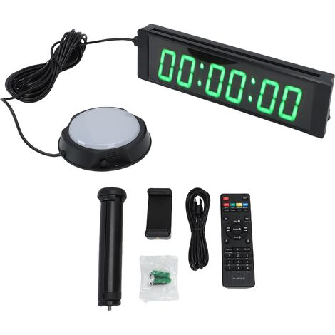 Minuterie électronique à 6 chiffres de 1,5 pouces avec bouton filaire rechargeable, horloge de course électronique à LED verte, compte à rebours, chronomètre pour les événements en cours d'exécution, 