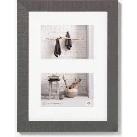 cadre photo gris 2X 13x18 cm galerie avec passe-partout, Cadre en bois HO218D (1/5)