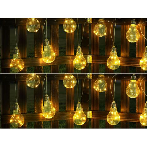 2er Set Solar LED Outdoor Lichterkette mit 10 Glühbirnen, 2 Lichtmodi, 3,8 Meter (1/5)