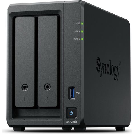 Synology DiskStation DS725+ serveur de stockage NAS Ryzen Embedded R1600 4 Go DDR4 0 To Noir