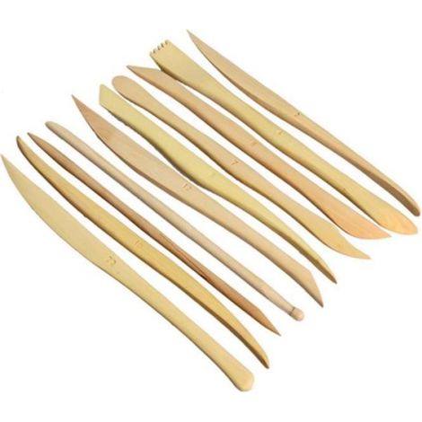 Outil de Sculpture - Ensemble 10 Pièces en Bois Double Face - Pour Argile Pâte Polymère et Poterie - 14.5 à 15.6 cm (1/4)