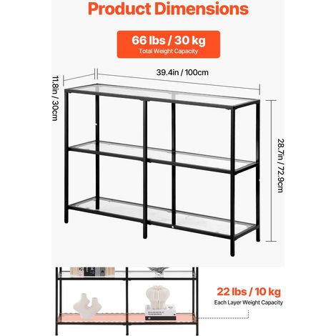 Table Console en Verre 3 Niveaux Table d'Appoint Rectangulaire (1/5)