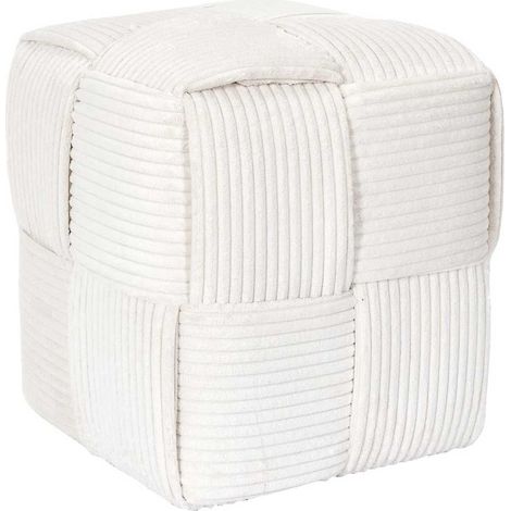 AMORY - Pouf cube en velours côtelé tressé coloris crème (1/3)
