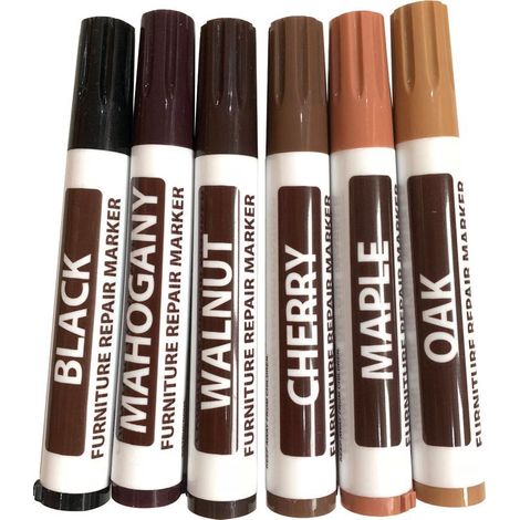 6 pcs Stylos de retouche de Meubles Marqueur feutré Multi-usages Kit de réparation de Meubles pour teintures, égratignures, planchers de bois (1/4)