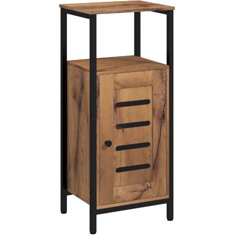 royaluxe -Meuble bas de salle de bain avec porte à lamelles structure en acier niche ouverte 37 x 30 x 85 cm brun rustique (1/5)