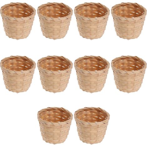 Lot de 10 paniers ruraux tressés pour la composition de fruits, paniers de rangement portables-7.50X7.50X6.00CM-Khaki