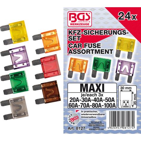 BGS Assortiment de fusibles auto maxi 24 pièces