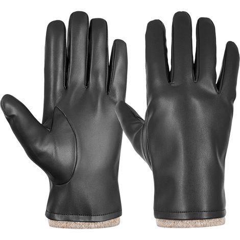 Echte Leder-Winterhandschuhe für Damen und Herren: einfarbig, vielseitig, winddicht und dick – die ideale Wahl, um warm zu bleiben. (1/5)