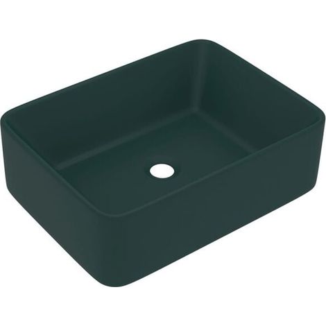 Lavabo de luxe, vert foncé mat, 41 x 30 x 12 cm, céramique