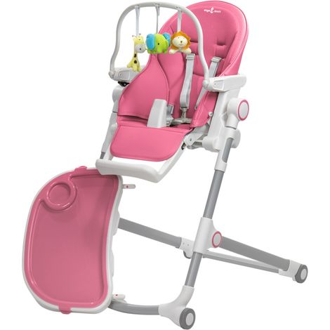 HUGO Chaise haute pliable et inclinable + arche de jeux Rose