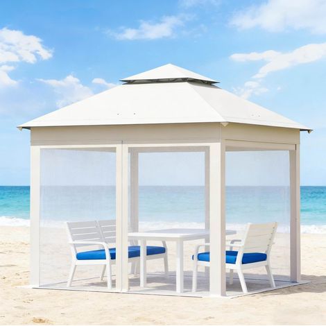 Gazebo plegable jardín 3x3 m con mosquitera beige OKMYHOME (1/5)