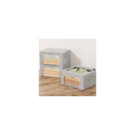 Gris, 24 L, lot de 3 boîtes de rangement pliables pour vêtements, housse de rangement pour couette, organiseur de vêtements avec cadre en métal, empilable
